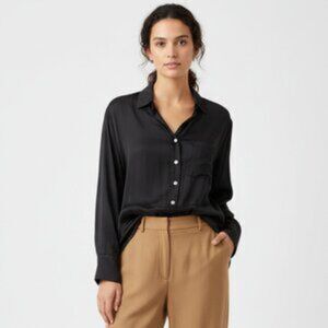 Sofia 100% Silk Gray Button Down Long Sleeve Blouse Top OS